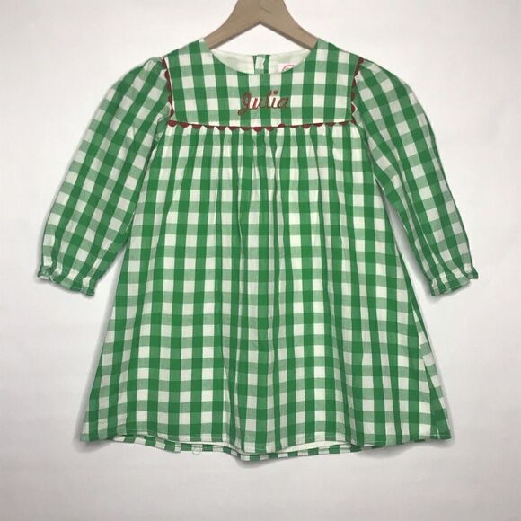 Posh Pickle Girl Boutique Dress Size 6 Green Red White Check “Julia” Monogram - Picture 2 of 8